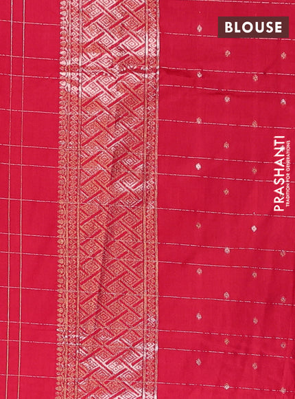 Semi chanderi saree red with allover zari checked pattern and zari woven border