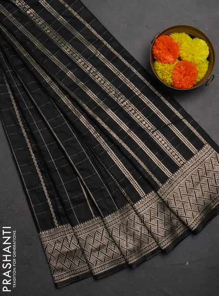 Semi chanderi saree black with allover zari checked pattern and zari woven border