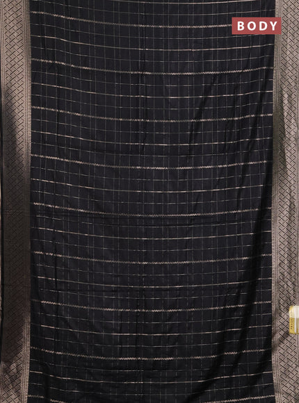 Semi chanderi saree black with allover zari checked pattern and zari woven border