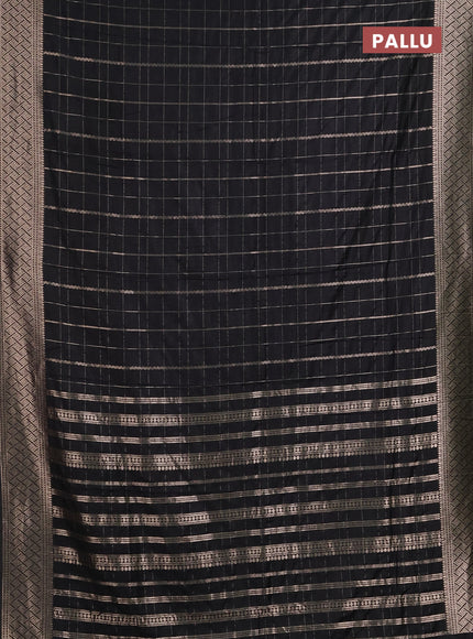 Semi chanderi saree black with allover zari checked pattern and zari woven border