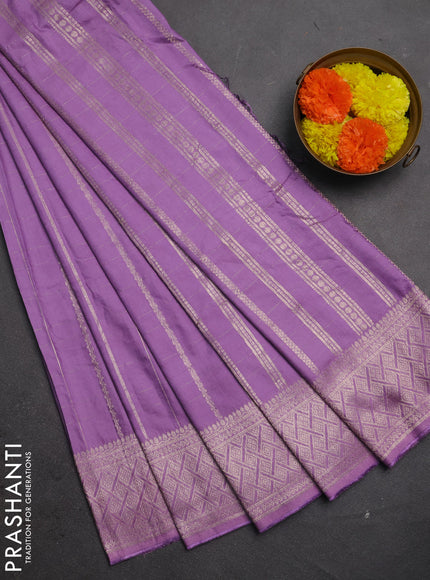 Semi chanderi saree lavender with allover zari checked pattern and zari woven border