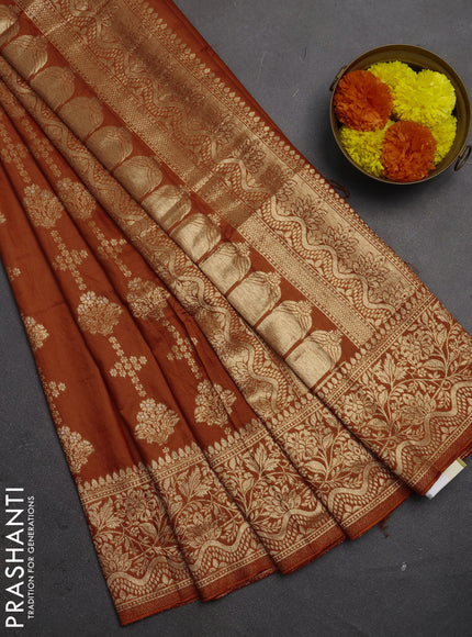 Semi chanderi saree rust shade with zari woven buttas and zari woven border