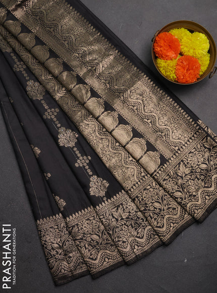 Semi chanderi saree black with zari woven buttas and zari woven border