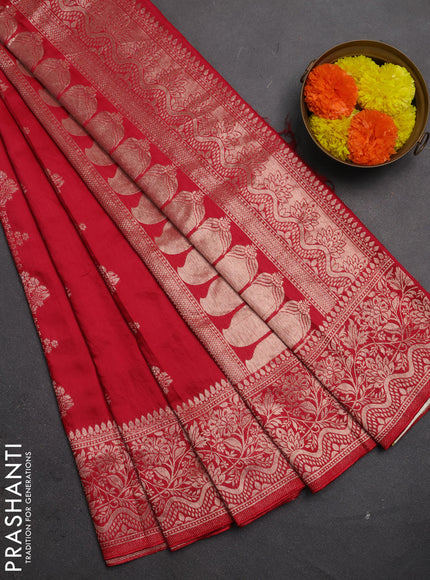 Semi chanderi saree red with zari woven buttas and zari woven border