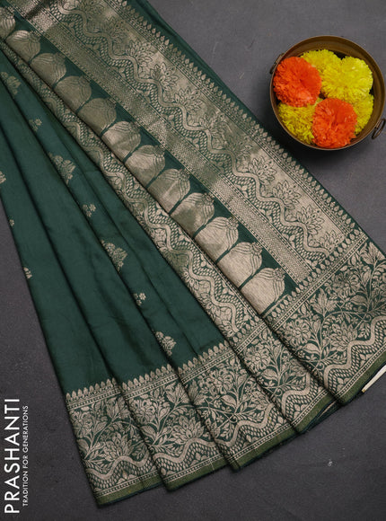 Semi chanderi saree green with zari woven buttas and zari woven border