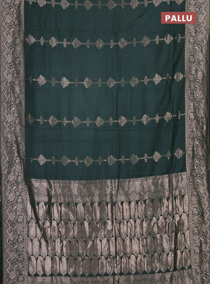 Semi chanderi saree green with zari woven buttas and zari woven border