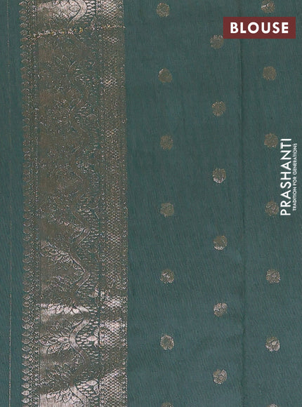 Semi chanderi saree green with zari woven buttas and zari woven border