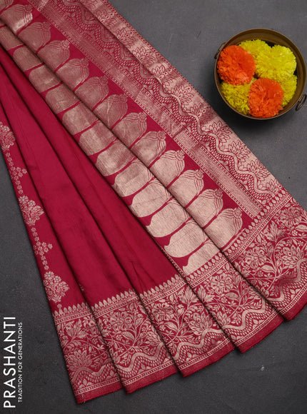Semi chanderi saree dark magenta pink with zari woven buttas and zari woven border