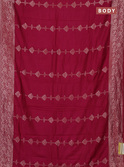 Semi chanderi saree dark magenta pink with zari woven buttas and zari woven border