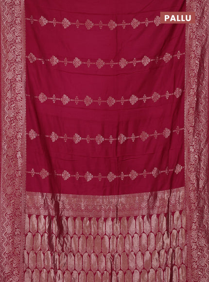 Semi chanderi saree dark magenta pink with zari woven buttas and zari woven border