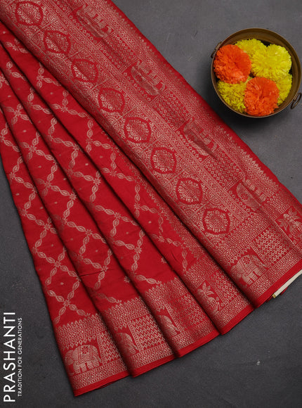 Semi chanderi saree red with allover zari weaves and zari woven border