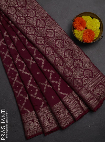 Semi chanderi saree maroon shade with allover zari weaves and zari woven border