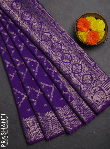 Semi chanderi saree violet with allover zari weaves and zari woven border