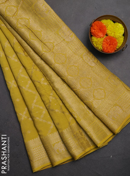 Semi chanderi saree lime yellow with allover zari weaves and zari woven border