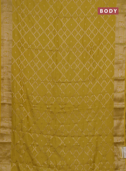 Semi chanderi saree lime yellow with allover zari weaves and zari woven border