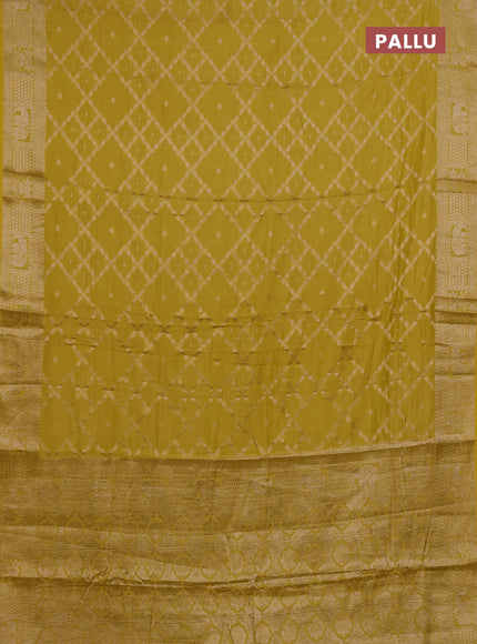 Semi chanderi saree lime yellow with allover zari weaves and zari woven border