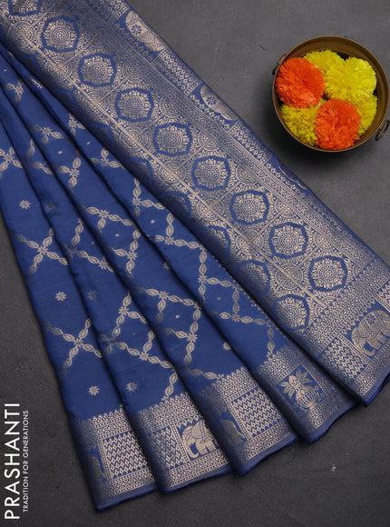 Semi chanderi saree blue shade with allover zari weaves and zari woven border