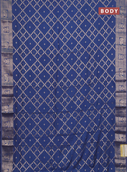 Semi chanderi saree blue shade with allover zari weaves and zari woven border