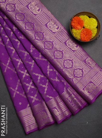 Semi chanderi saree purple with allover zari weaves and zari woven border