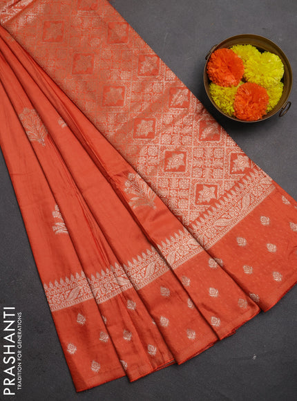 Semi chanderi saree orange with zari woven buttas and zari woven butta border