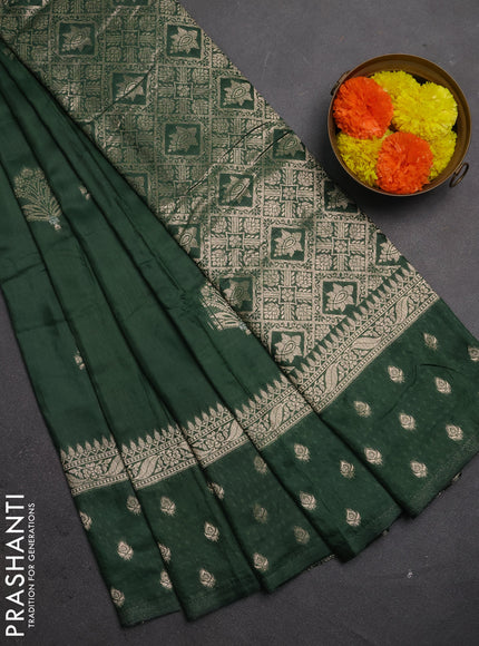 Semi chanderi saree green shade with zari woven buttas and zari woven butta border