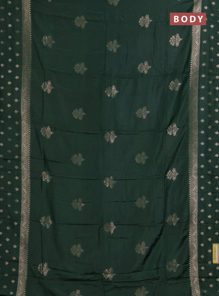 Semi chanderi saree green shade with zari woven buttas and zari woven butta border