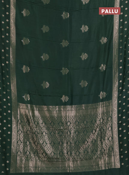 Semi chanderi saree green shade with zari woven buttas and zari woven butta border