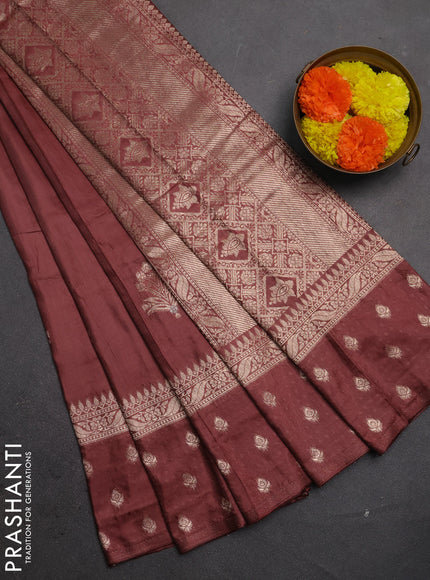 Semi chanderi saree maroon shade with zari woven buttas and zari woven butta border