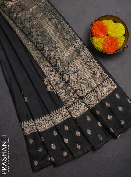 Semi chanderi saree black with zari woven buttas and zari woven butta border