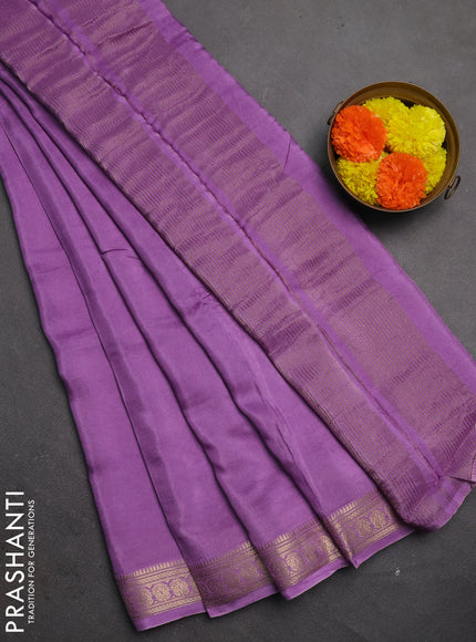 Semi mysore silk saree lavender with plain body and zari woven border