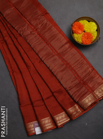 Semi mysore silk saree rust shade with plain body and zari woven border