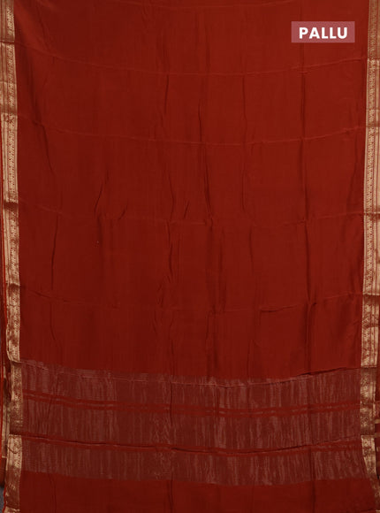 Semi mysore silk saree rust shade with plain body and zari woven border