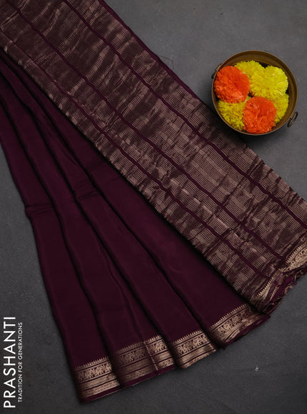Semi mysore silk saree wine shade with plain body and zari woven border