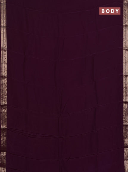 Semi mysore silk saree wine shade with plain body and zari woven border