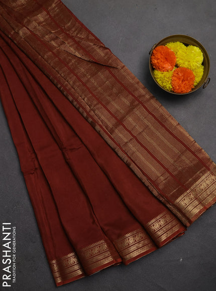 Semi mysore silk saree rust shade with plain body and zari woven border