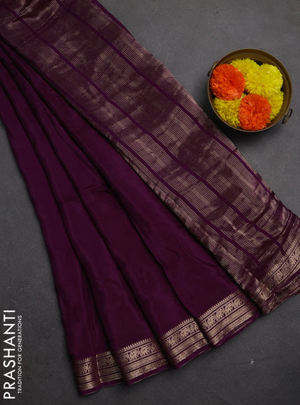 Semi mysore silk saree purple with plain body and zari woven border