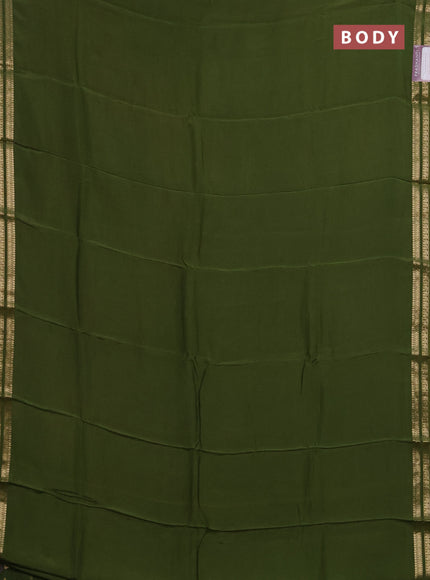 Semi mysore silk saree sap green with plain body and zari woven border