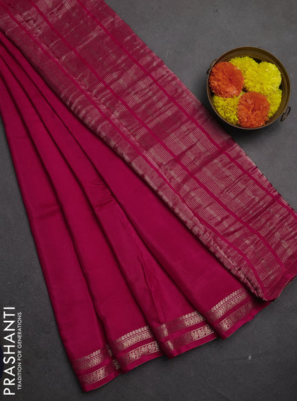 Semi mysore silk saree pink with plain body and zari woven border