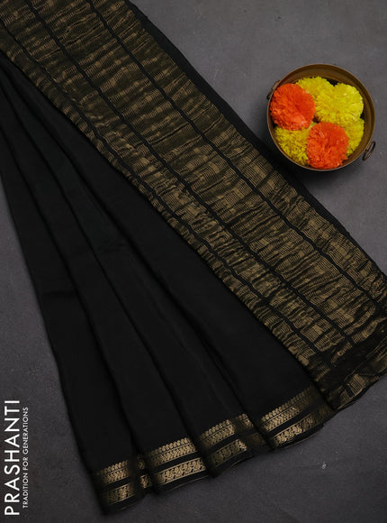 Semi mysore silk saree black with plain body and zari woven border