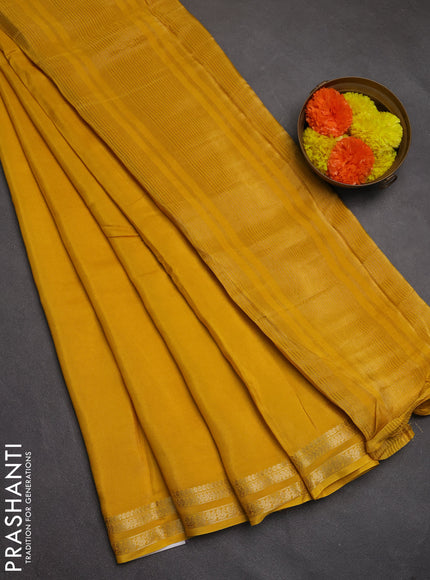Semi mysore silk saree mustard yellow with plain body and zari woven border
