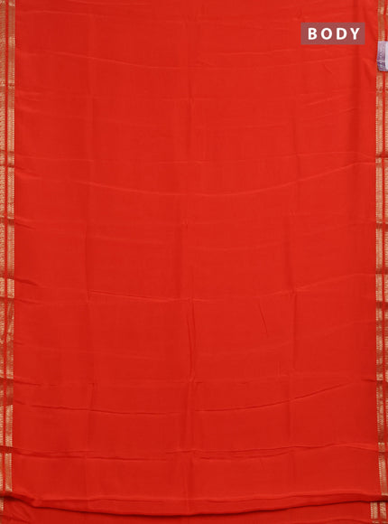 Semi mysore silk saree orange with plain body and zari woven border