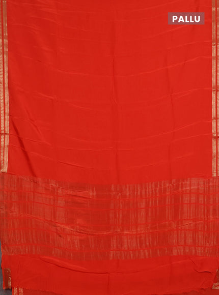 Semi mysore silk saree orange with plain body and zari woven border