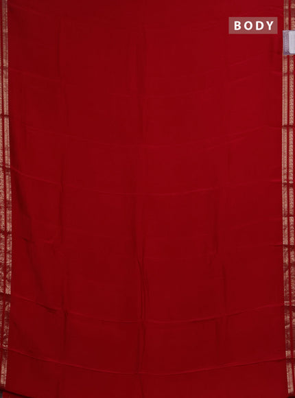 Semi mysore silk saree red with plain body and zari woven border