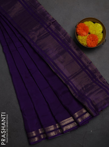 Semi mysore silk saree violet with plain body and zari woven border