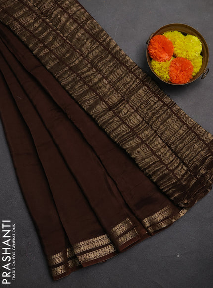 Semi mysore silk saree brown with plain body and zari woven border