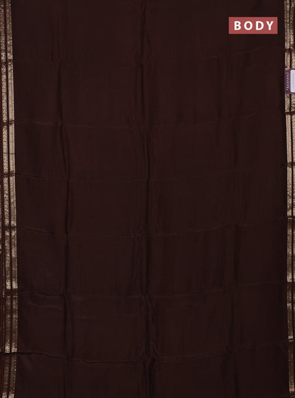 Semi mysore silk saree brown with plain body and zari woven border