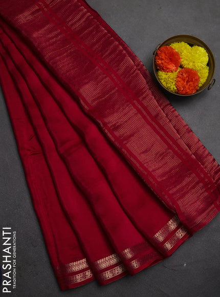 Semi mysore silk saree red with plain body and zari woven border