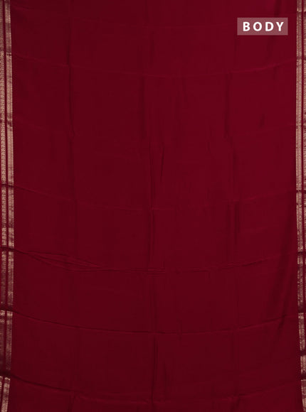 Semi mysore silk saree red with plain body and zari woven border
