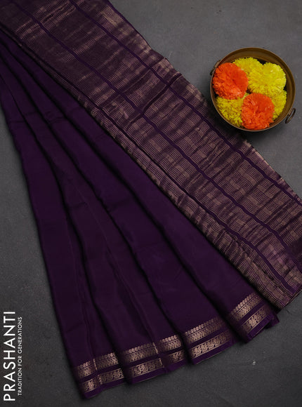 Semi mysore silk saree violet with plain body and zari woven border