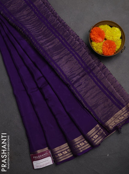 Semi mysore silk saree violet with plain body and zari woven border